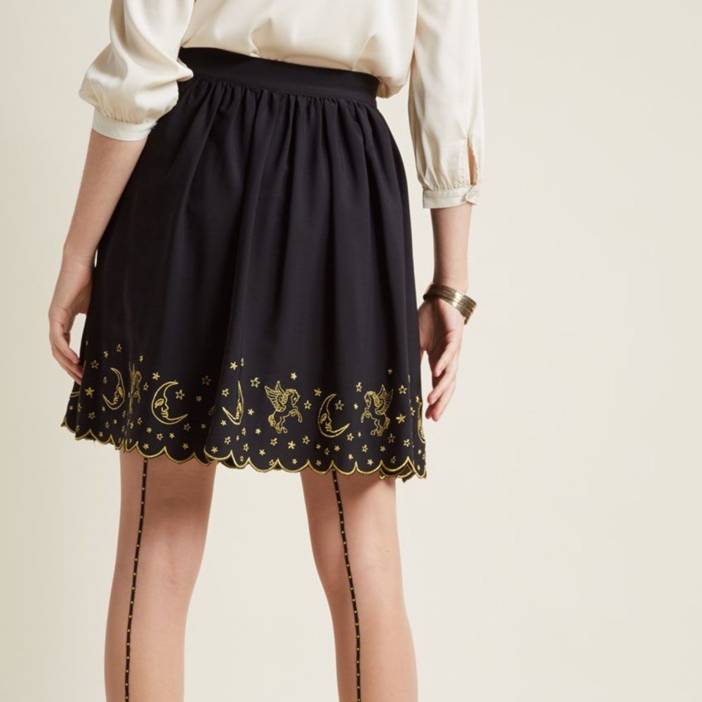 ModCloth Mystic Gold Embroidered Black Skirt - Picture 2 of 8